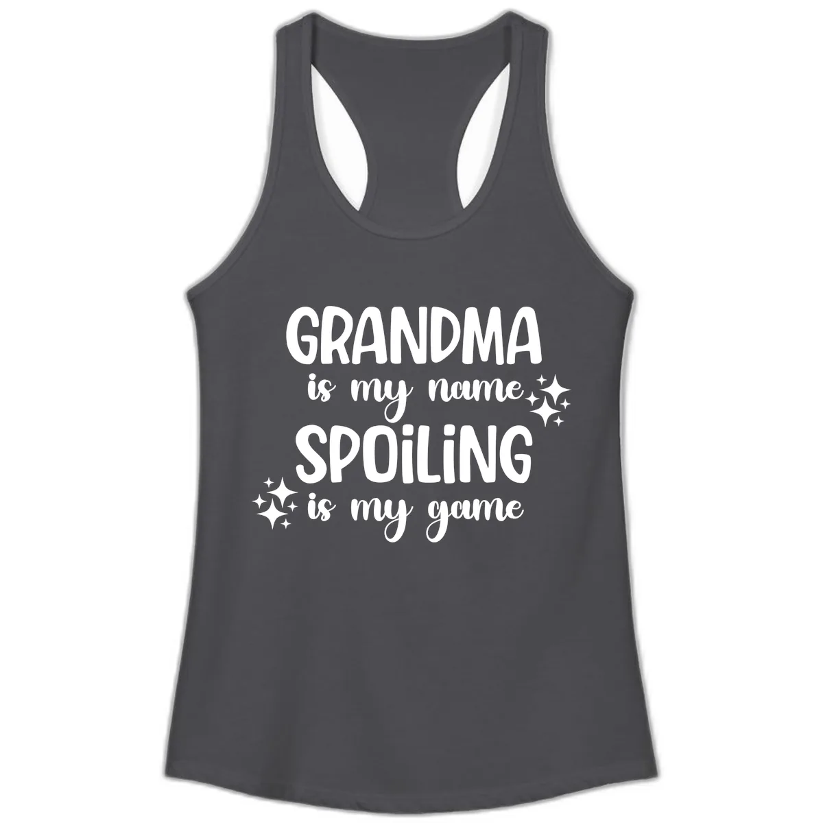 Grandma Is My Name Spoiling Is My Game Ladies Tank in Solid Dark Gray